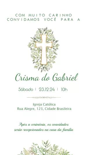 Convite de Crisma com Folhagens Delicadas para Editar Online