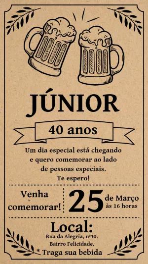 Convite de Aniversário Boteco Rústico com Cerveja para Editar