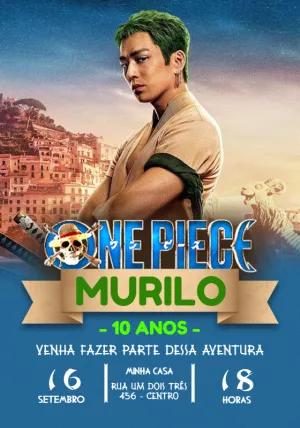 Convite Aniversário One Piece Zoro Live Action para Editar
