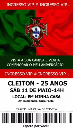 Convite Aniversário Tema Portugal Futebol para Editar Online