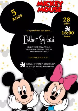 Convite de Aniversário Mickey e Minnie Mouse para Editar Online