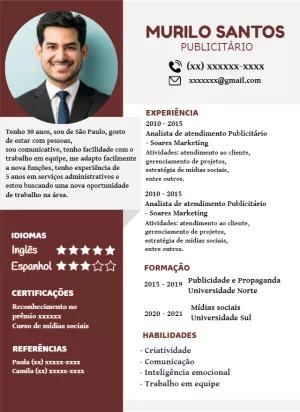 Modelo de Currículo Profissional com Foto para Editar Online