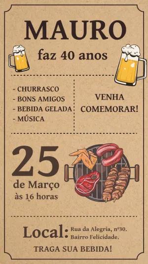 Convite de Aniversário Churrasco Rústico para Editar Online