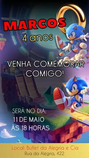 Convite de Aniversário Sonic para Editar Online e Imprimir