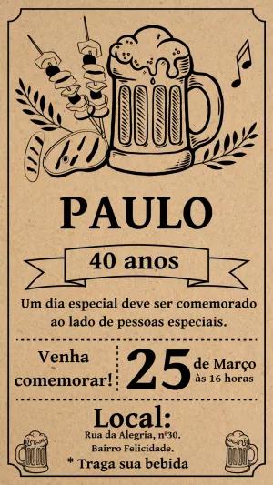 Convite Aniversário Churrasco Rústico para Editar Online