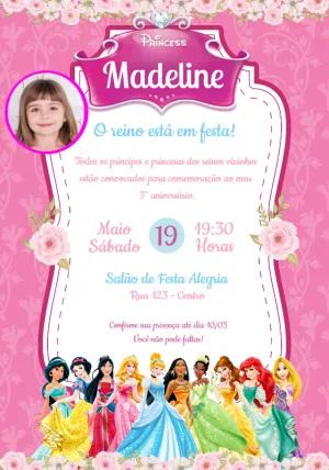 Convite de Aniversário Princesas Disney com Foto para Editar
