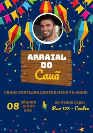Convite de Aniversário Arraial com Foto para Editar Online