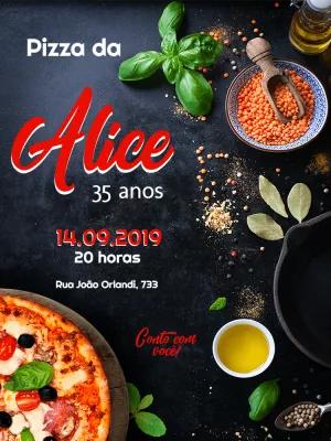 Convite de Aniversário Tema Pizza para Editar Online e Imprimir