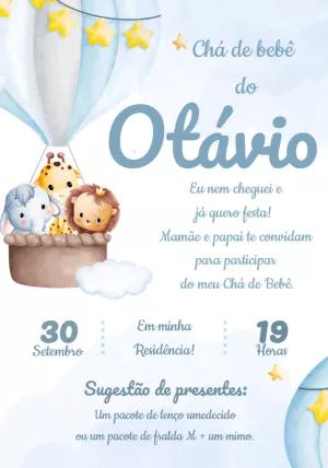 Convite Chá de Bebê Safari com Animais no Balão para Editar