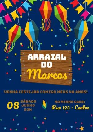 Convite Aniversário Festa Junina Arraial para Editar Online