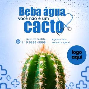 Post de Saúde e Hidratação com Cacto para Editar Online