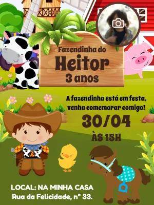 Convite Aniversário Fazendinha com Foto para Editar Online