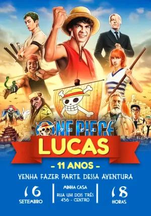 Convite de Aniversário One Piece Live Action para Editar Online