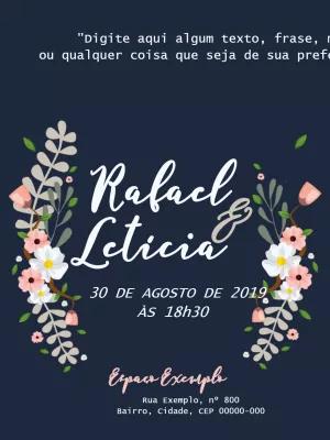 Convite de Casamento Floral Azul Marinho para Editar Online