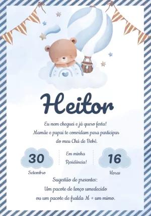 Convite Chá de Bebê Ursinho no Balão para Editar Online