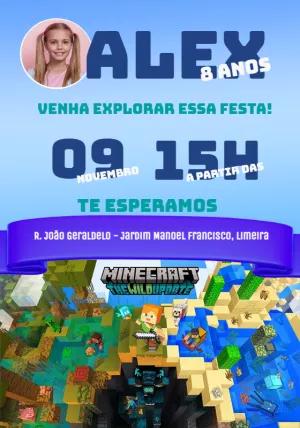Convite de Aniversário Minecraft com Foto para Editar Online