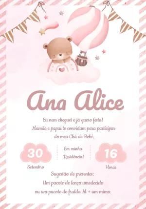 Convite Chá de Bebê Ursinha Baloeira para Editar Online