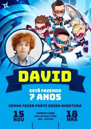 Convite Aniversário Ninja Kidz TV com Foto para Editar Online