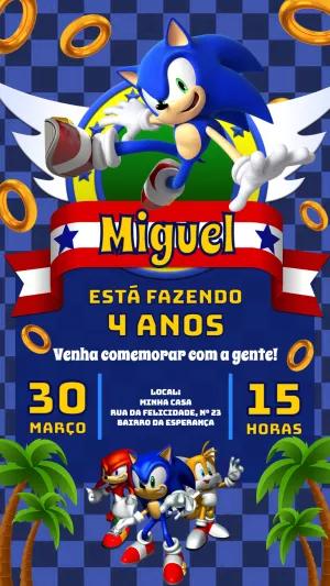 Convite de Aniversário Sonic com Personagens para Editar Online