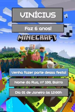 Convite de Aniversário Minecraft com Personagens para Editar Online