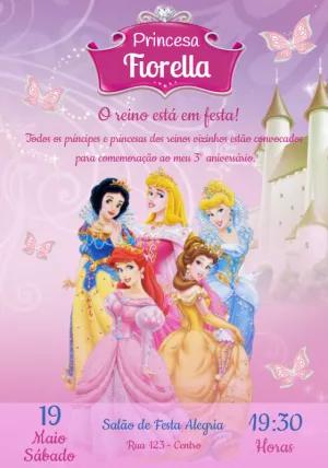 Convite de Aniversário Princesas Disney Clássicas para Editar