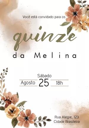 Convite de 15 Anos Floral Aquarela para Editar Online