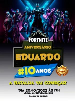 Convite de Aniversário Fortnite com Personagens para Editar