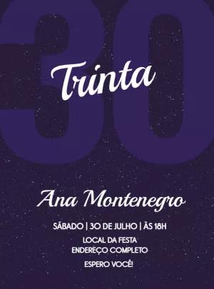 Convite de Aniversário 30 Anos Roxo Estrelado para Editar Online
