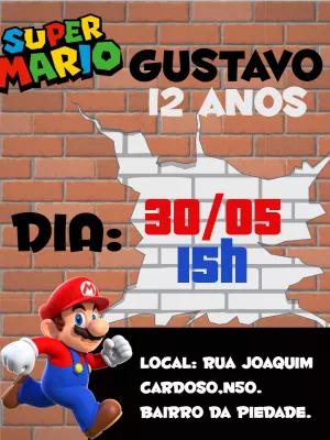Convite de Aniversário Super Mario para Editar e Imprimir