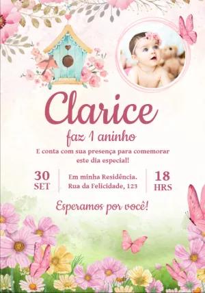 Convite Aniversário Jardim Encantado com Foto para Editar