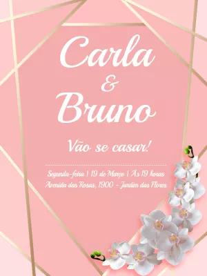 Convite de Casamento Rosa e Dourado Geométrico para Editar