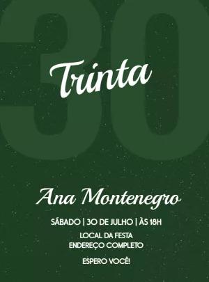 Convite de Aniversário 30 Anos Verde Minimalista para Editar