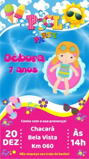 Convite Animado Aniversário Pool Party Menina para Editar Online