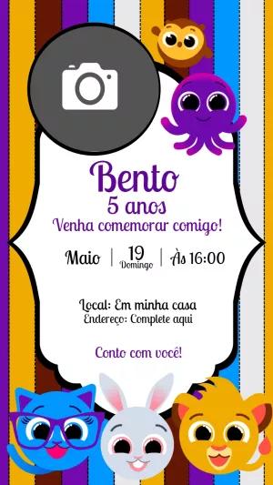 Convite Aniversário Bolofofos com Foto para Editar Online