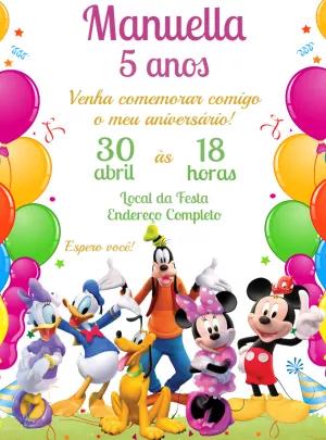 Convite Aniversário Turma do Mickey para Editar Online