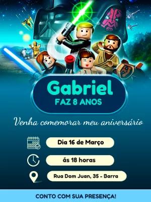 Convite de Aniversário Lego Star Wars com Personagens para Editar