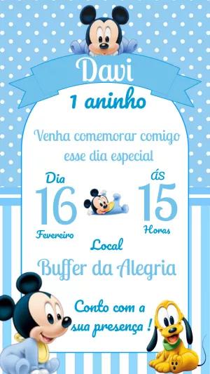 Convite de Aniversário Mickey Baby para Editar Online