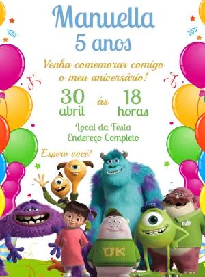 Convite Aniversário Monstros SA com Personagens para Editar Online