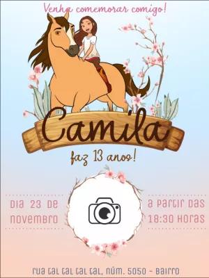 Convite de Aniversário Spirit o Indomável com Foto para Editar