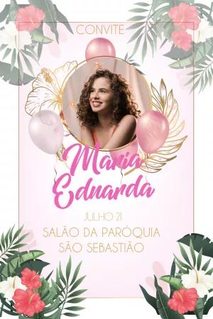 Convite de Aniversário Tropical com Foto para Editar Online