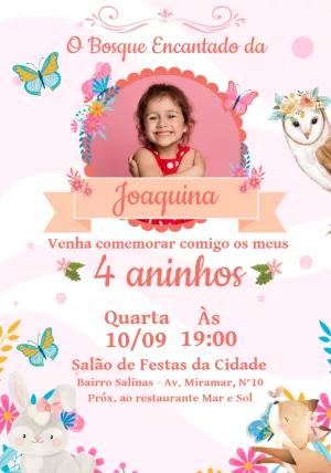 Convite Aniversário Bosque Encantado com Foto para Editar Online