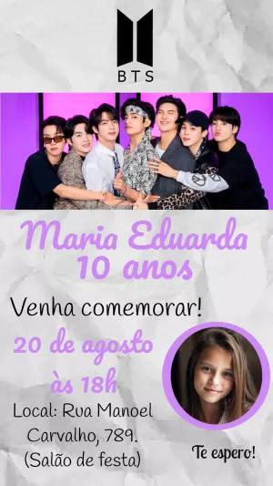 Convite Aniversário BTS com Foto para Editar Online