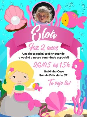 Convite de Aniversário Sereia com Foto para Editar Online