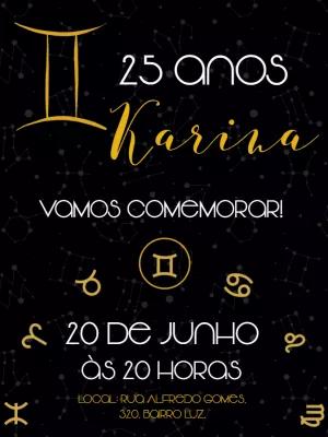 Convite Aniversário Signo Gêmeos para Editar Online