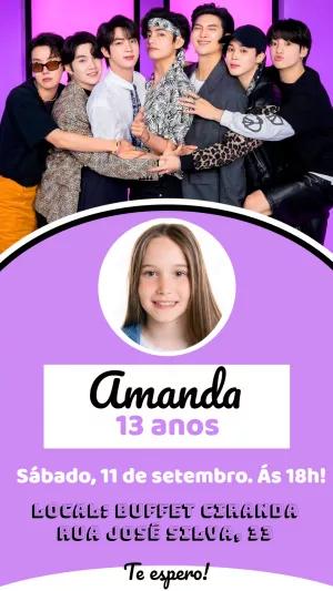 Convite de Aniversário BTS com Foto para Editar Online