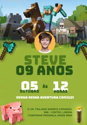 Convite de Aniversário Minecraft com Foto para Editar Online
