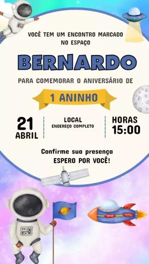 Convite Aniversário Tema Espacial com Astronauta Editável