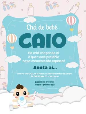 Convite Chá de Bebê Menino com Balões para Editar Online