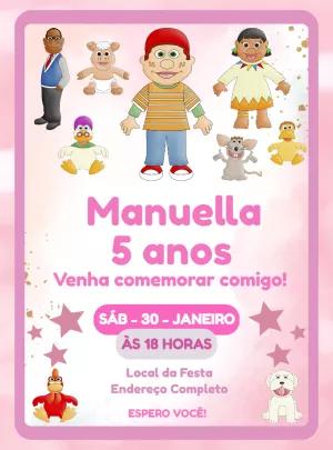 Convite Aniversário Cocoricó com a Turma para Editar Online
