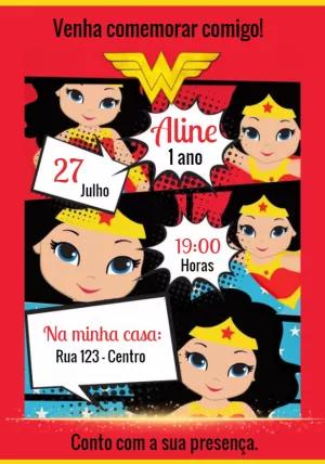 Convite de Aniversário Mulher Maravilha para Editar Online